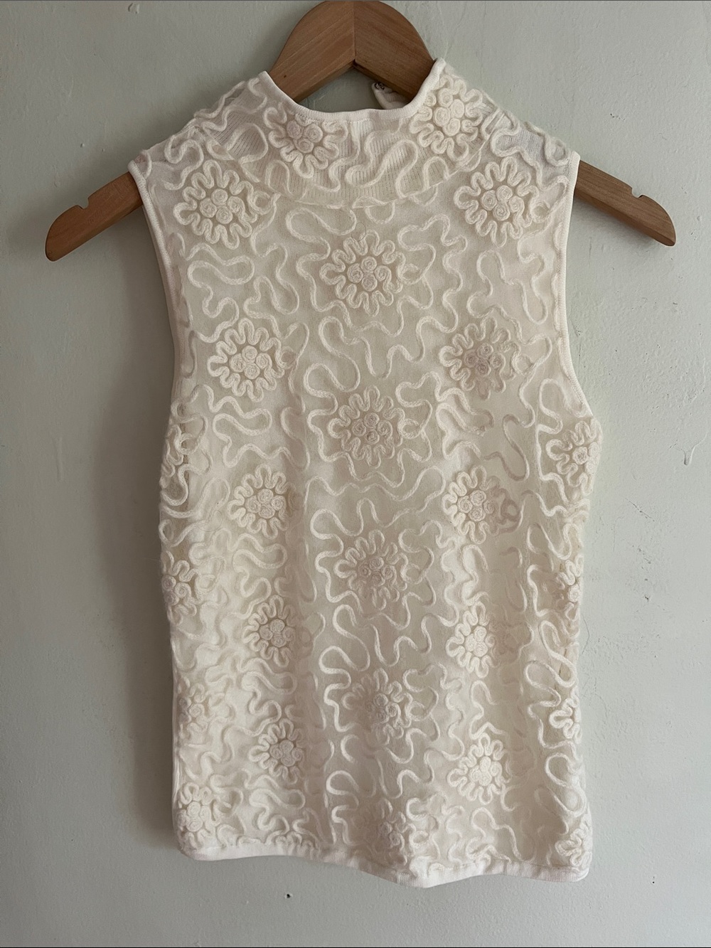 Mock Neck Floral Textured Ivory Camisole